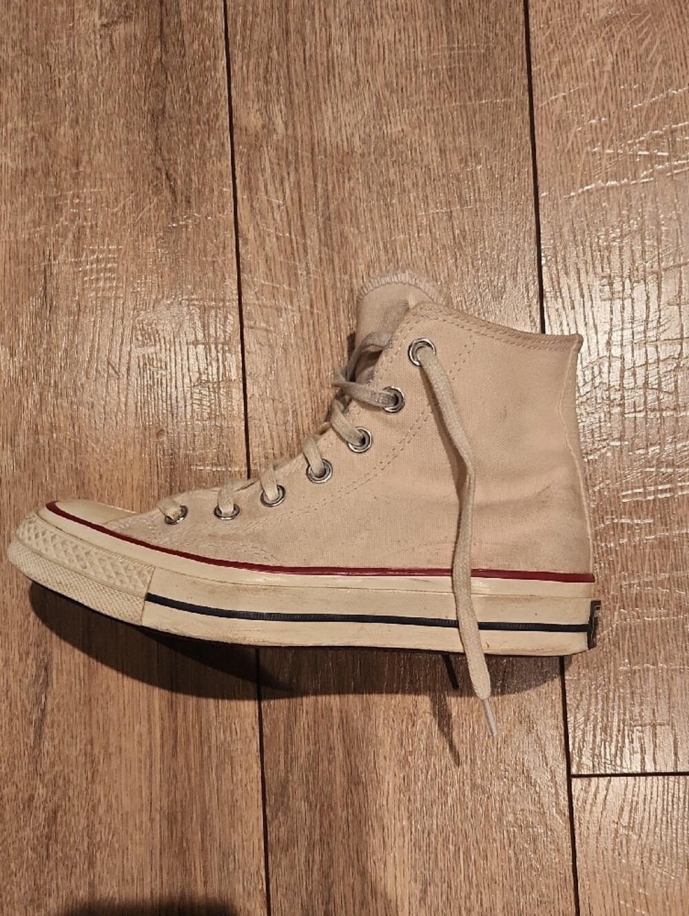 Converse High-Top Sneakers in Cream with Red Trim - Picture 12 of 16